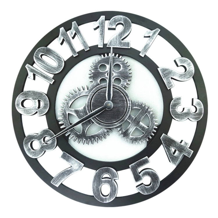 Retro Wooden Round Single-sided Gear Clock Number Wall Clock, Diameter: 40cm (Silver) - Wall Clock by PMc TechLife | Online Shopping South Africa | PMc TechLife | Buy Now Pay Later Mobicred
