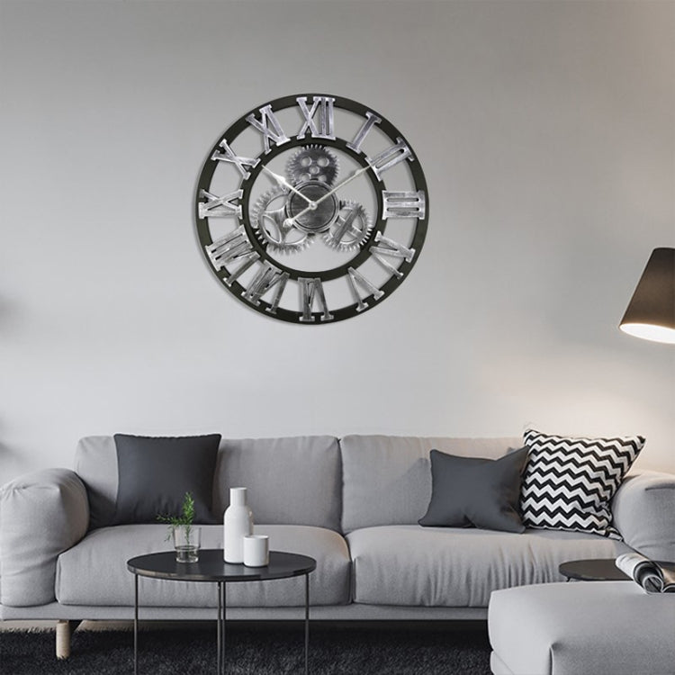 Retro Wooden Round Single-sided Gear Clock Rome Number Wall Clock, Diameter: 58cm (Silver) - Wall Clock by PMc TechLife | Online Shopping South Africa | PMc TechLife | Buy Now Pay Later Mobicred