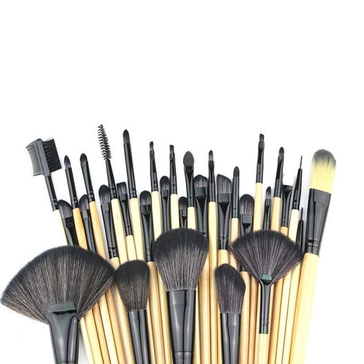 32 PCS Wood Color Handle Makeup Brush Set Beauty Kit + PU Leather Carrying Case - Makeup Brushes by PMC Jewellery | Online Shopping South Africa | PMC Jewellery