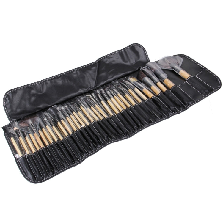 32 PCS Wood Color Handle Makeup Brush Set Beauty Kit + PU Leather Carrying Case - Makeup Brushes by PMC Jewellery | Online Shopping South Africa | PMC Jewellery