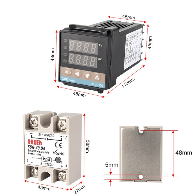 2700W REX-C100 Thermostat + Heat Sink + Thermocouple + SSR-25 DA Solid State Module Intelligent Temperature Control Kit - Components Kits by PMC Jewellery | Online Shopping South Africa | PMC Jewellery | Buy Now Pay Later Mobicred