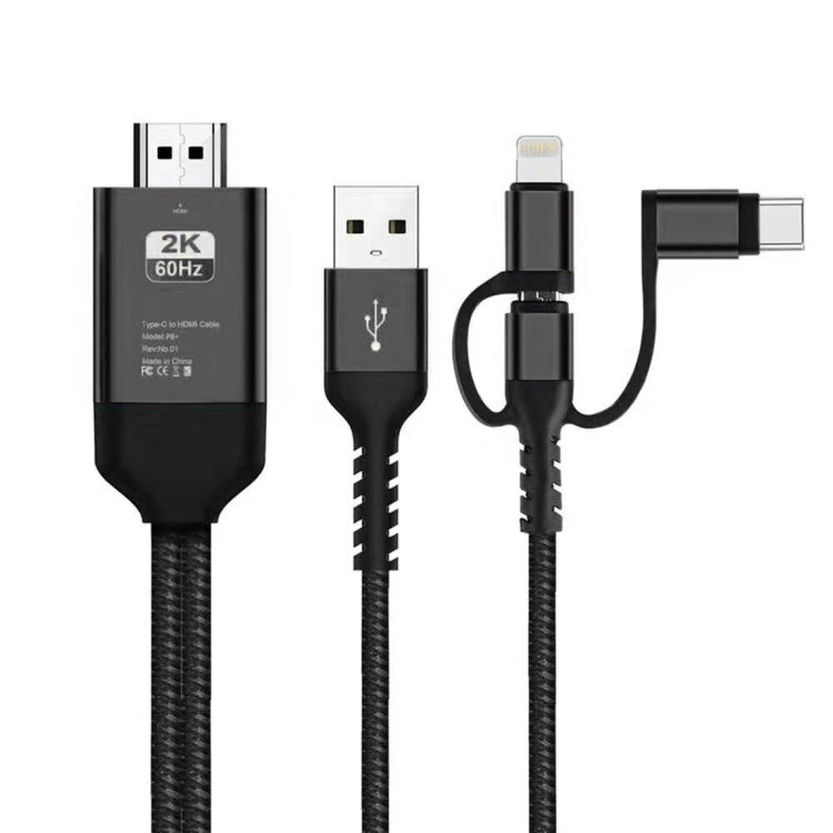 3 in 1 Micro USB + USB-C / Type-C + 8 Pin to HDMI HDTV Cable(Black) - Video & Audio Cable by PMC Jewellery | Online Shopping South Africa | PMC Jewellery | Buy Now Pay Later Mobicred