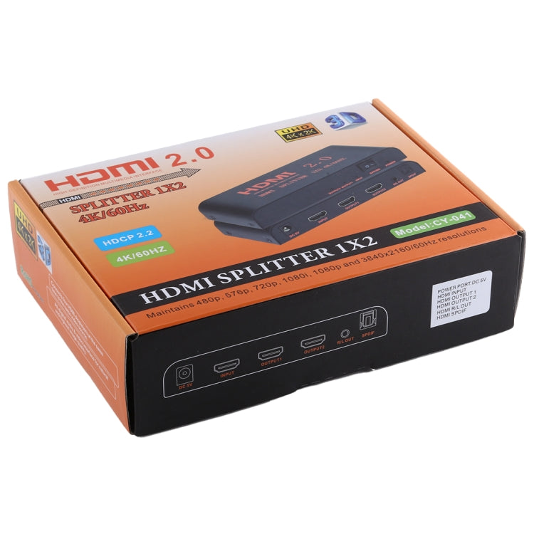 CY-041 1X2 HDMI 2.0 4K/60Hz Splitter, EU Plug - Splitter by PMC Jewellery | Online Shopping South Africa | PMC Jewellery | Buy Now Pay Later Mobicred