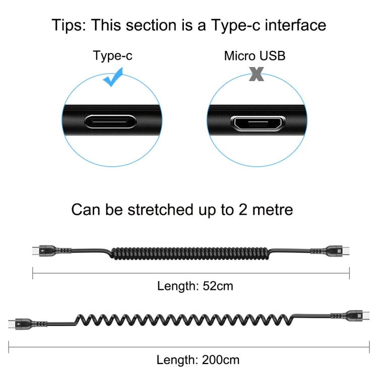 HAWEEL 2m 5A USB-C / Type-C to USB-C / Type-C Retractable Coiled PD Fast Charging Cable - USB-C & Type-C Cable by HAWEEL | Online Shopping South Africa | PMC TechLife | Buy Now Pay Later Mobicred