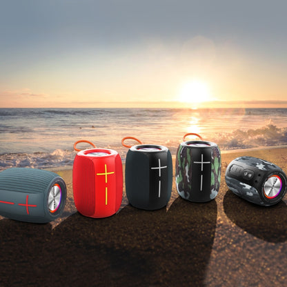 HOPESTAR P22 TWS Portable Outdoor Waterproof Woven Textured Bluetooth Speaker with LED Color Light, Support Hands-free Call & U Disk & TF Card & 3.5mm AUX & FM (Camouflage Grey) - Desktop Speaker by REMAX | Online Shopping South Africa | PMC Jewellery | Buy Now Pay Later Mobicred