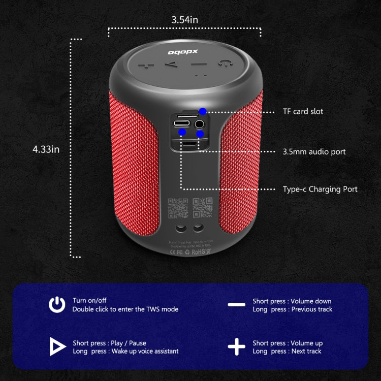 XDOBO Draco Mini IPX6 Waterproof Portable TWS Wireless Bluetooth Speaker Subwoofer (Red) - Desktop Speaker by XDOBO | Online Shopping South Africa | PMC Jewellery | Buy Now Pay Later Mobicred