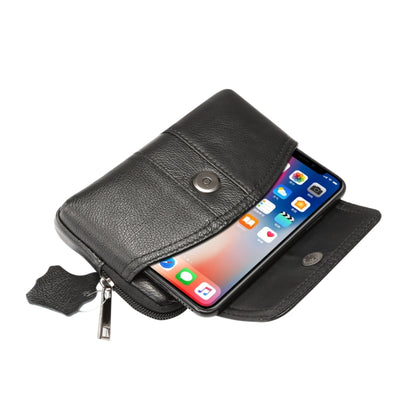 5.2 inch and Below Universal Genuine Leather Men Horizontal Style Case Waist Bag with Belt Hole, For iPhone, Samsung, Sony, Huawei, Meizu, Lenovo, ASUS, Oneplus, Xiaomi, Cubot, Ulefone, Letv, DOOGEE, Vkworld, and other(Black) - More iPhone Cases by PMC Jewellery | Online Shopping South Africa | PMC Jewellery | Buy Now Pay Later Mobicred