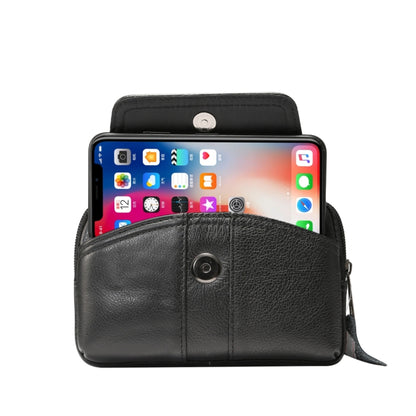 5.2 inch and Below Universal Genuine Leather Men Horizontal Style Case Waist Bag with Belt Hole, For iPhone, Samsung, Sony, Huawei, Meizu, Lenovo, ASUS, Oneplus, Xiaomi, Cubot, Ulefone, Letv, DOOGEE, Vkworld, and other(Black) - More iPhone Cases by PMC Jewellery | Online Shopping South Africa | PMC Jewellery | Buy Now Pay Later Mobicred