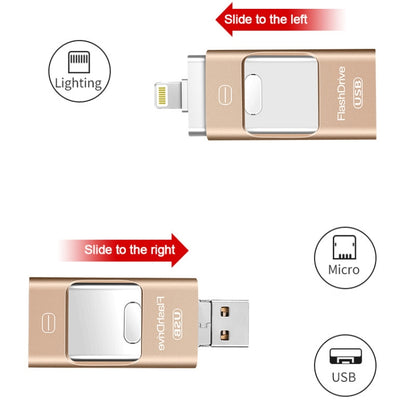 64GB USB 3.0 + 8 Pin + Mirco USB Android iPhone Computer Dual-use Metal Flash Drive (Black) - U Disk & Card Reader by PMC Jewellery | Online Shopping South Africa | PMC Jewellery | Buy Now Pay Later Mobicred