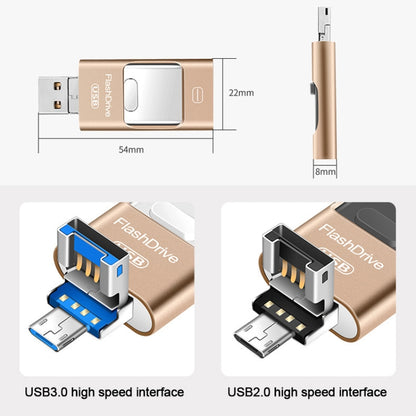 128GB USB 3.0 + 8 Pin + Mirco USB Android iPhone Computer Dual-use Metal Flash Drive (Black) - U Disk & Card Reader by PMC Jewellery | Online Shopping South Africa | PMC Jewellery | Buy Now Pay Later Mobicred