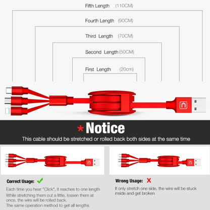 CAFELE 3 In 1 8 Pin + Micro USB + Type-C / USB-C Charging Data Cable, Length: 1.2m(Red) - Multifunction Cable by CAFELE | Online Shopping South Africa | PMC Jewellery | Buy Now Pay Later Mobicred