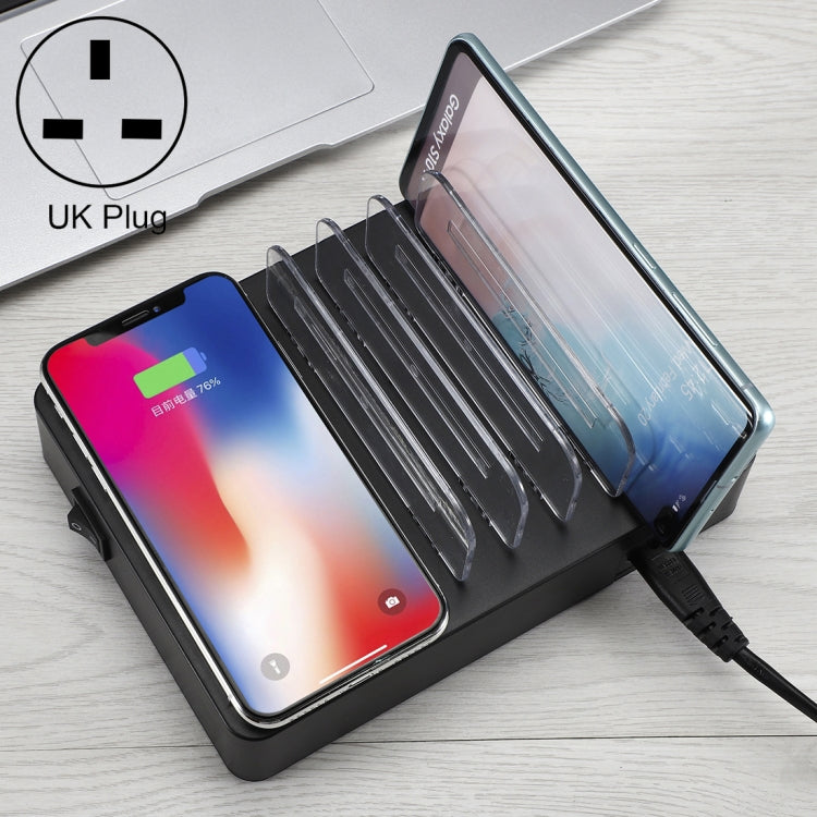 50W 6 USB Ports + 2 USB-C / Type-C Ports + Wireless Charging Multi-function Charger with LED Display & Detachable Bezel, UK Plug - Multifunction Charger by PMC Jewellery | Online Shopping South Africa | PMC Jewellery | Buy Now Pay Later Mobicred