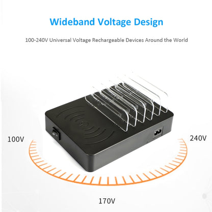 50W 6 USB Ports + 2 USB-C / Type-C Ports + Wireless Charging Multi-function Charger with LED Display & Detachable Bezel, UK Plug - Multifunction Charger by PMC Jewellery | Online Shopping South Africa | PMC Jewellery | Buy Now Pay Later Mobicred