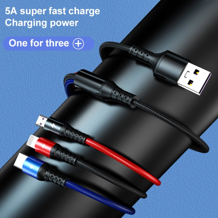 K061 1.2m 5A 3 in 1 USB to 8 Pin + USB-C / Type-C + Micro USB Round Fast Charging Data Cable - Multifunction Cable by PMC Jewellery | Online Shopping South Africa | PMC Jewellery | Buy Now Pay Later Mobicred