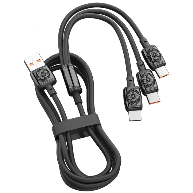 YT23085 Carved 3.5A 3 in 1 USB to Type-C / 8 Pin / Micro USB Fast Charging Cable, Cable Length: 1.2m(Black) - Multifunction Cable by PMC Jewellery | Online Shopping South Africa | PMC Jewellery | Buy Now Pay Later Mobicred