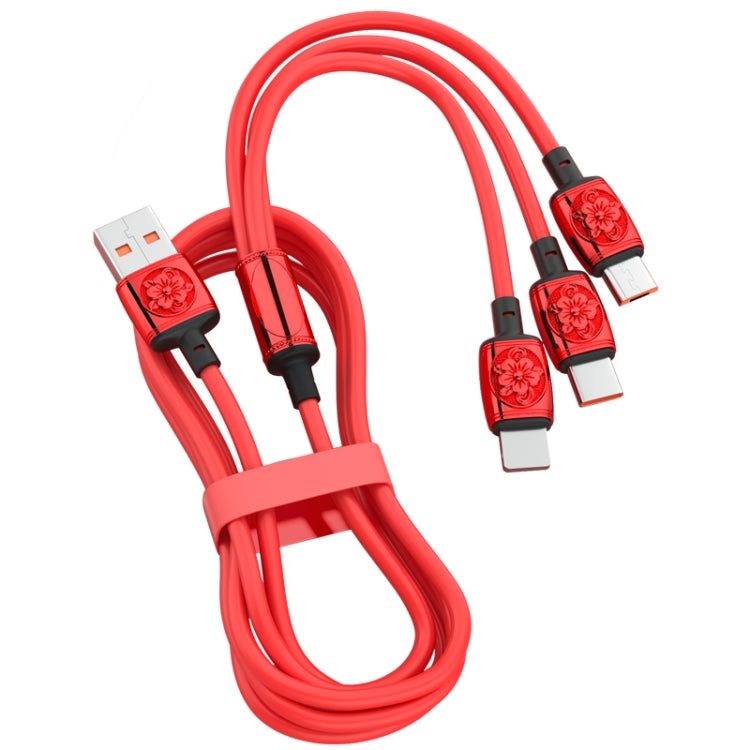 YT23085 Carved 3.5A 3 in 1 USB to Type-C / 8 Pin / Micro USB Fast Charging Cable, Cable Length: 1.2m(Red) - Multifunction Cable by PMC Jewellery | Online Shopping South Africa | PMC Jewellery | Buy Now Pay Later Mobicred