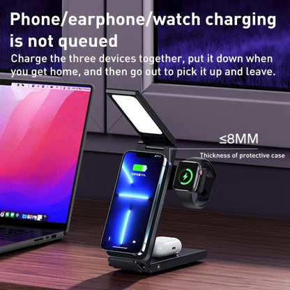 USAMS US-CD181 15W 4 in 1 Folding Desktop Wireless Charger Stand with Lamp(Black) - Multifunction Charger by USAMS | Online Shopping South Africa | PMC Jewellery | Buy Now Pay Later Mobicred