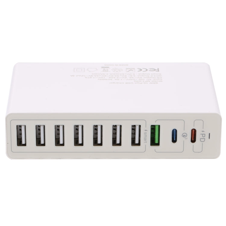 MFT-03Q 10 in 1 65W QC3.0 USB Smart Fast Charger, EU Plug(White) - USB Charger by PMC Jewellery | Online Shopping South Africa | PMC Jewellery | Buy Now Pay Later Mobicred