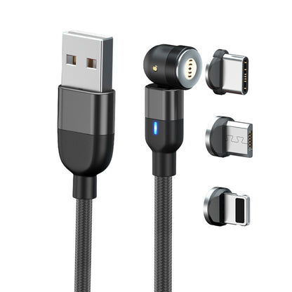 2m 3A Output 3 in 1 USB to 8 Pin + USB-C / Type-C + Micro USB 540 Degree Rotating Magnetic Data Sync Charging Cable(Black) - Charging Cable & Head by PMC Jewellery | Online Shopping South Africa | PMC Jewellery | Buy Now Pay Later Mobicred