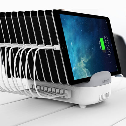 ORICO DUK-10P 120W 10 USB Ports Smart Charging Station with Phone & Tablet Stand, EU Plug(White) - Multifunction Charger by ORICO | Online Shopping South Africa | PMC Jewellery | Buy Now Pay Later Mobicred