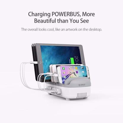 ORICO DUK-10P 120W 10 USB Ports Smart Charging Station with Phone & Tablet Stand, EU Plug(White) - Multifunction Charger by ORICO | Online Shopping South Africa | PMC Jewellery | Buy Now Pay Later Mobicred