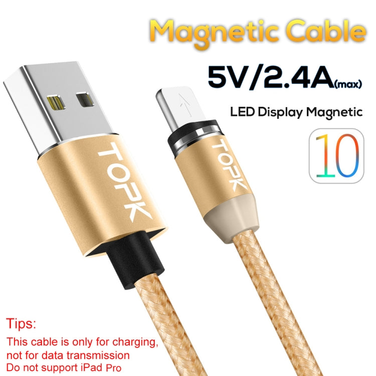 TOPK AM23 2m 2.4A Max USB to 8 Pin Nylon Braided Magnetic Charging Cable with LED Indicator(Gold) - Charging Cable & Head by TOPK | Online Shopping South Africa | PMC Jewellery | Buy Now Pay Later Mobicred