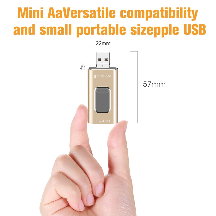 Richwell 3 in 1 64G Type-C + 8 Pin + USB 3.0 Metal Push-pull Flash Disk with OTG Function(Rose Gold) - free shipping - PMC Jewellery - Order now!