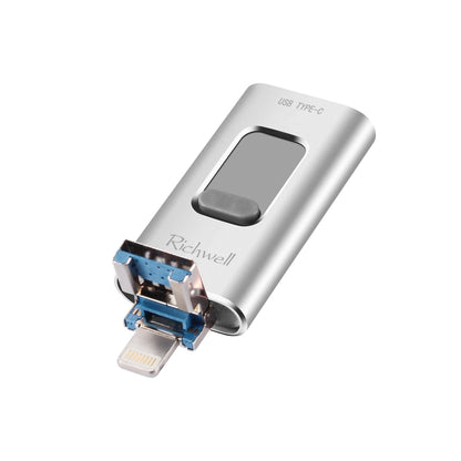 Richwell 3 in 1 64G Type-C + 8 Pin + USB 3.0 Metal Push-pull Flash Disk with OTG Function(Silver) - U Disk & Card Reader by Richwell | Online Shopping South Africa | PMC Jewellery | Buy Now Pay Later Mobicred