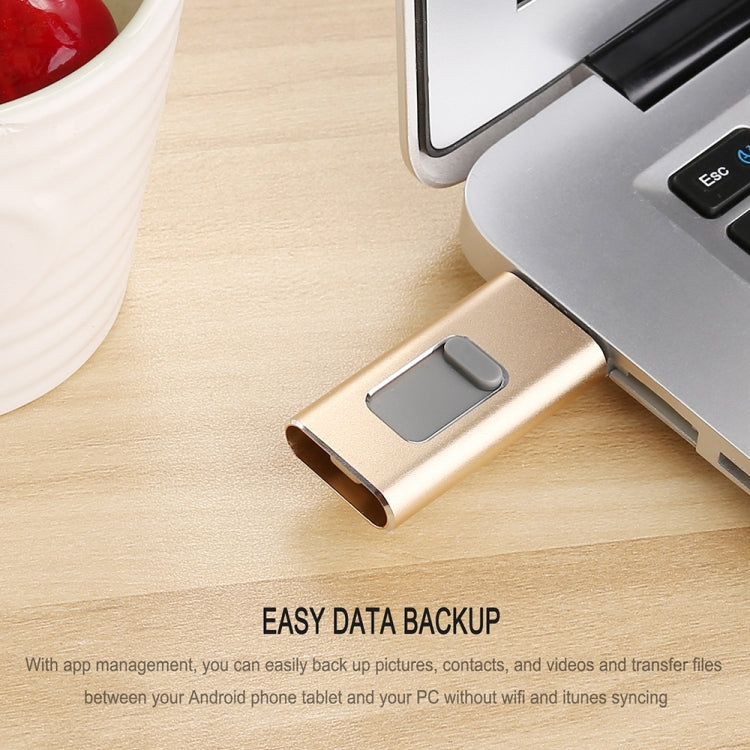 Richwell 3 in 1 64G Type-C + 8 Pin + USB 3.0 Metal Push-pull Flash Disk with OTG Function(Silver) - free shipping - PMC Jewellery - Order now!