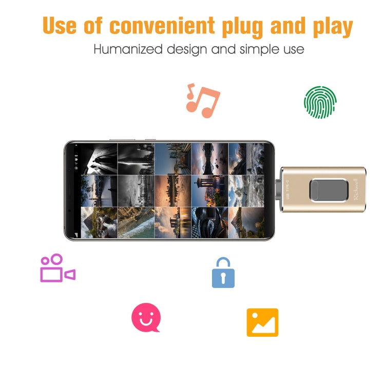 Richwell 3 in 1 128G Type-C + 8 Pin + USB 3.0 Metal Push-pull Flash Disk with OTG Function(Rose Gold) - U Disk & Card Reader by Richwell | Online Shopping South Africa | PMC Jewellery | Buy Now Pay Later Mobicred