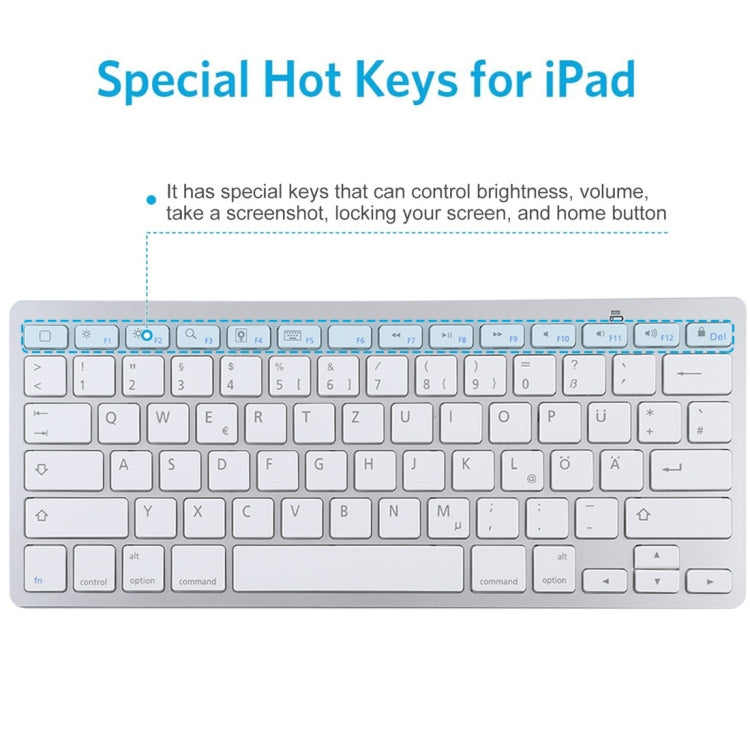 WB-8022 Ultra-thin Wireless Bluetooth Keyboard, German Keys(Silver) - Wireless Keyboard by PMC Jewellery | Online Shopping South Africa | PMC Jewellery | Buy Now Pay Later Mobicred