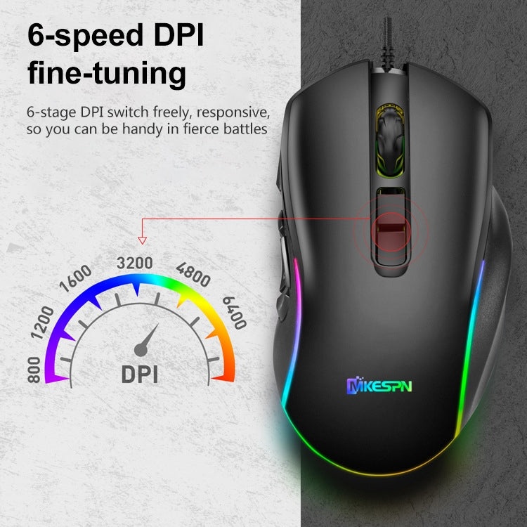 MKESPN X9 10 Buttons 7200DPI RGB Macro Definition Gaming Wired Mouse - Wired Mice by MKESPN | Online Shopping South Africa | PMC Jewellery | Buy Now Pay Later Mobicred