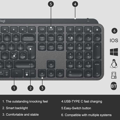 Logitech MX Keys Wireless Bluetooth Silent Keyboard (Black) - Wireless Keyboard by Logitech | Online Shopping South Africa | PMC Jewellery | Buy Now Pay Later Mobicred