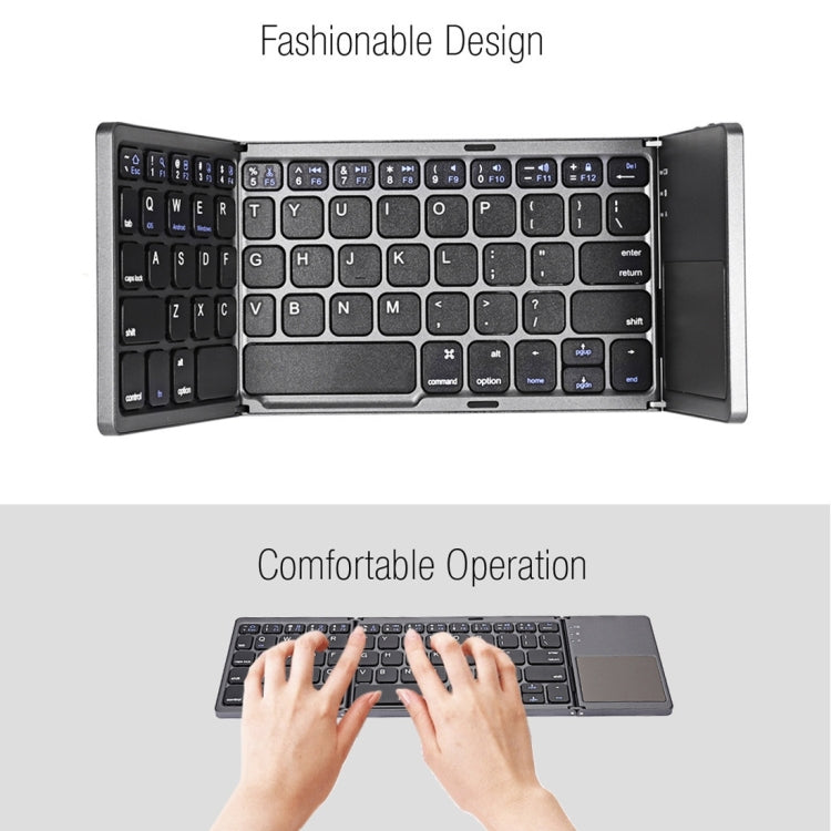 B033 Rechargeable 3-Folding 64 Keys Bluetooth Wireless Keyboard with Touchpad(Silver) - Wireless Keyboard by PMC Jewellery | Online Shopping South Africa | PMC Jewellery | Buy Now Pay Later Mobicred