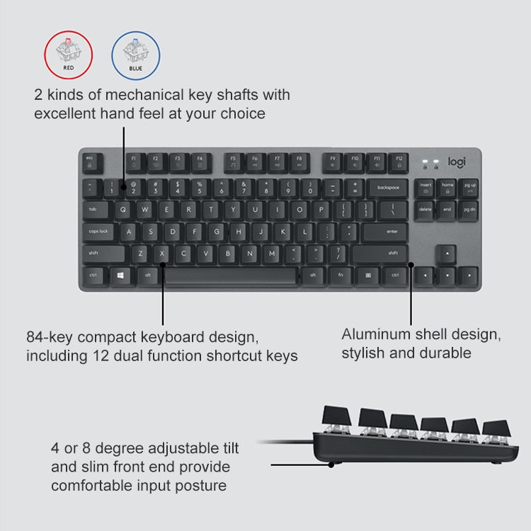 Logitech K835 Mini Mechanical Wired Keyboard, Green Shaft (White) - free shipping - PMC Jewellery - Order now!