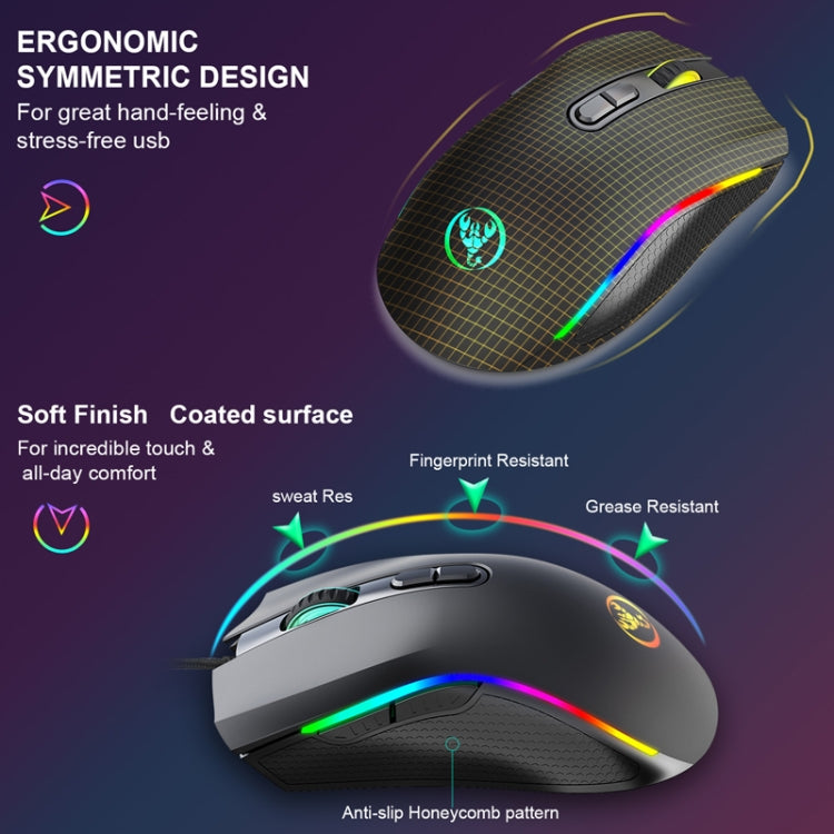 HXSJ A869 Type-C 7200dpi 6-modes Adjustable 7-keys RGB Light Wired Game Mouse - Wired Mice by HXSJ | Online Shopping South Africa | PMC Jewellery | Buy Now Pay Later Mobicred