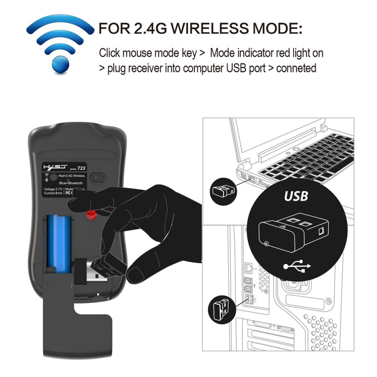 HXSJ T23 Bluetooth + 2.4GHz Wireless Dual Modes 4-Keys 1600 DPI Adjustable Ergonomics Optical Mouse - free shipping - PMC Jewellery - Order now!