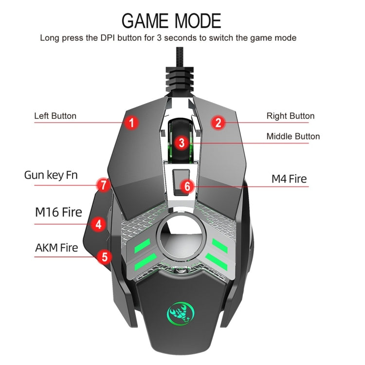 HXSJ J200 7 Keys Programmable Wired E-sports Mechanical Mouse with Light (Silver Grey) - Wired Mice by HXSJ | Online Shopping South Africa | PMC Jewellery | Buy Now Pay Later Mobicred