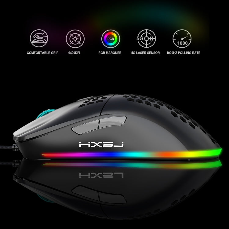 HXSJ J900 6 Keys RGB Lighting Programmable Gaming Wired Mouse (Black) - Wired Mice by HXSJ | Online Shopping South Africa | PMC Jewellery | Buy Now Pay Later Mobicred