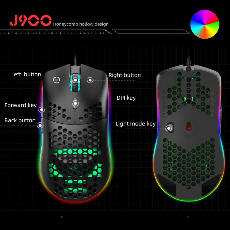 HXSJ J900 6 Keys RGB Lighting Programmable Gaming Wired Mouse (Black) - Wired Mice by HXSJ | Online Shopping South Africa | PMC Jewellery | Buy Now Pay Later Mobicred