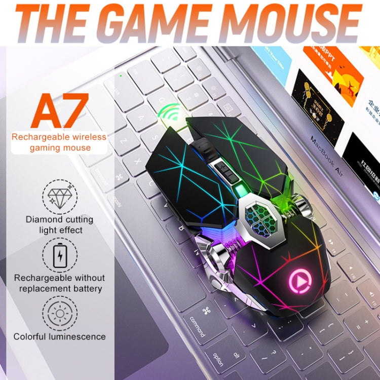 YINDIAO A7 2.4GHz 1600DPI 3-modes Adjustable 7-keys Rechargeable RGB Light Wireless Silent Gaming Mouse (Black) - Wireless Mice by YINDIAO | Online Shopping South Africa | PMC Jewellery | Buy Now Pay Later Mobicred