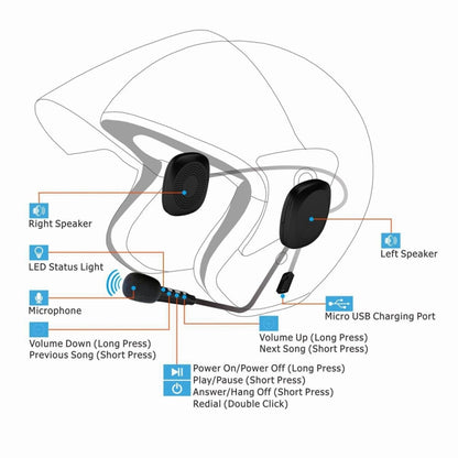 T2 Bluetooth V5.0 Helmet Headset 5V for Motorcycle Driving with Anti-interference Microphone - Motorcycle Walkie Talkie by PMC Jewellery | Online Shopping South Africa | PMC Jewellery | Buy Now Pay Later Mobicred