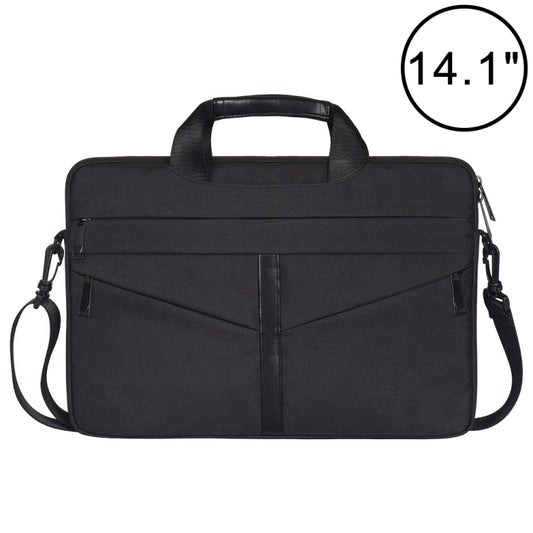 14.1 inch Breathable Wear-resistant Fashion Business Shoulder Handheld Zipper Laptop Bag with Shoulder Strap (Black) - 14.1 inch by PMC Jewellery | Online Shopping South Africa | PMC Jewellery | Buy Now Pay Later Mobicred