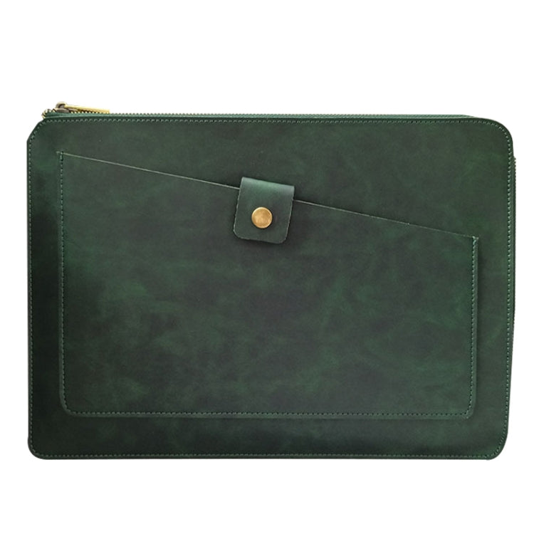 Universal Genuine Leather Business Zipper Laptop Tablet Bag For 15.4 inch and Below(Green) - 15 inch by PMC Jewellery | Online Shopping South Africa | PMC Jewellery | Buy Now Pay Later Mobicred