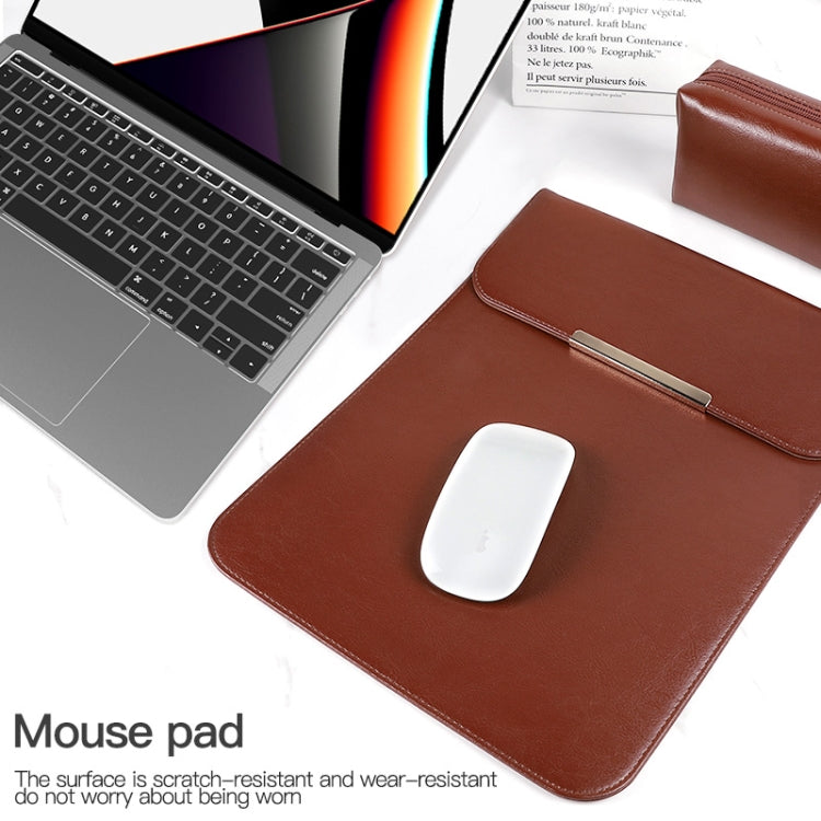 13.3 inch Laptop 2 in 1 PU Leather Sleeve Liner Bag with Mouse Storage Bag(Coffee) - 13.3 inch by PMC Jewellery | Online Shopping South Africa | PMC Jewellery | Buy Now Pay Later Mobicred