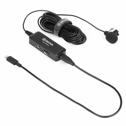 BOYA BY-DM10 USB / 8 Pin Plug Broadcast Lavalier Microphone with Windscreen, Cable Length: 6m(Black) - Camera Microphone by BOYA | Online Shopping South Africa | PMC Jewellery | Buy Now Pay Later Mobicred