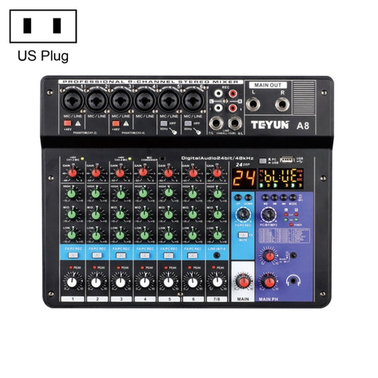 TEYUN NA8 8-channel Small Mixing Console Mobile Phone Sound Card Live Broadcast Computer Recording Console Processor, US Plug(Black) - Live Sound Effects Processors by TEYUN | Online Shopping South Africa | PMC Jewellery | Buy Now Pay Later Mobicred