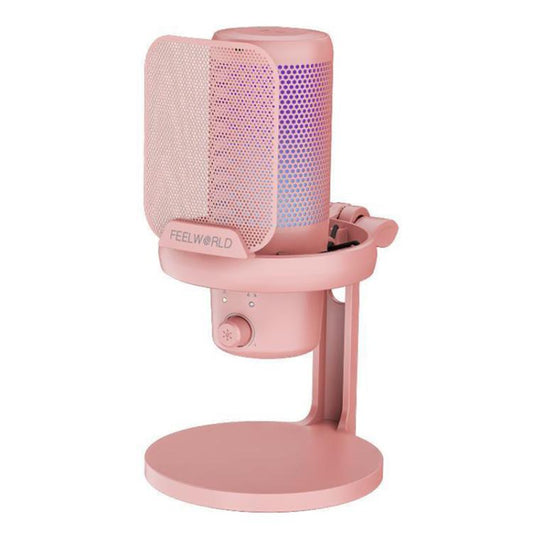 FEELWORLD VM1 USB Condenser Gaming Microphone for Streaming Noise Cancellation Mute RGB Light Desktop Stand (Pink) - Microphone by FEELWORLD | Online Shopping South Africa | PMC Jewellery | Buy Now Pay Later Mobicred