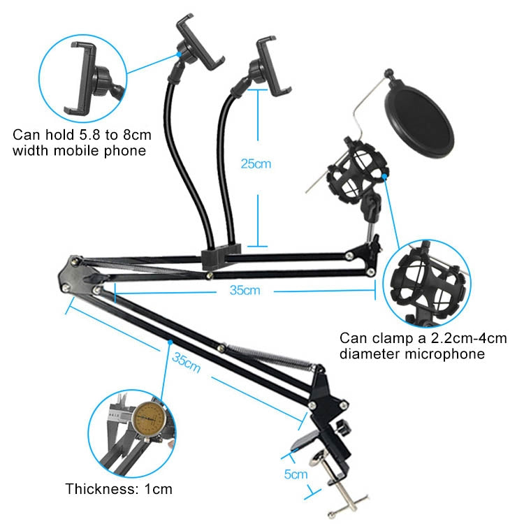 Dual Mobile Phone K Song Bracket 360 Degree Direction Cantilever Multifunctional Lazy Microphone Live Broadcast Bracket - Stand by PMC Jewellery | Online Shopping South Africa | PMC Jewellery | Buy Now Pay Later Mobicred