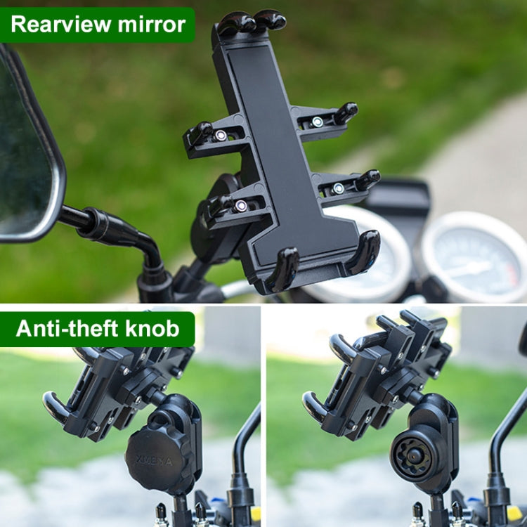 Tilt Rearview Mirror Screw Hole Ball-Head Motorcycle Multi-function Eight-jaw Aluminum Phone Navigation Holder Bracket with Anti-theft Knobs - Holder by PMC Jewellery | Online Shopping South Africa | PMC Jewellery | Buy Now Pay Later Mobicred